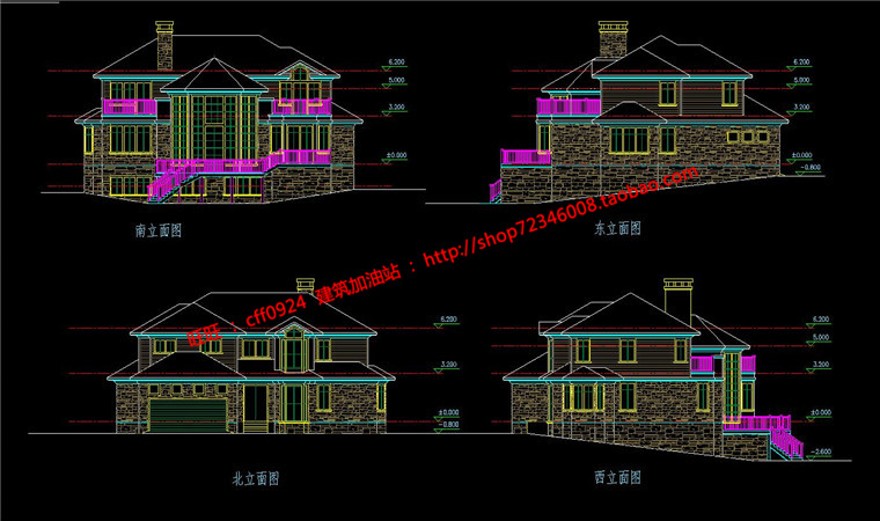 湖边洋房商业别墅建筑方案设计二层cad方案设计图纸效果图