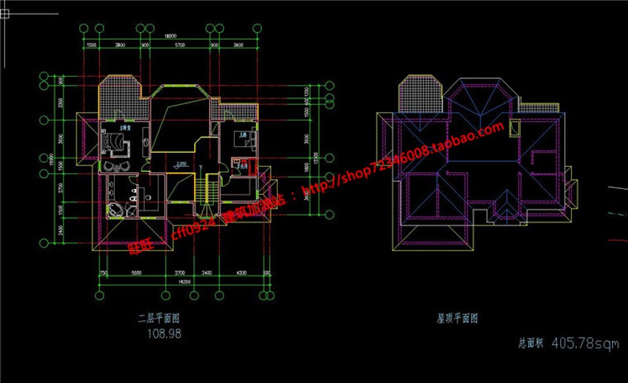 湖边洋房商业别墅建筑方案设计二层cad方案设计图纸效果图