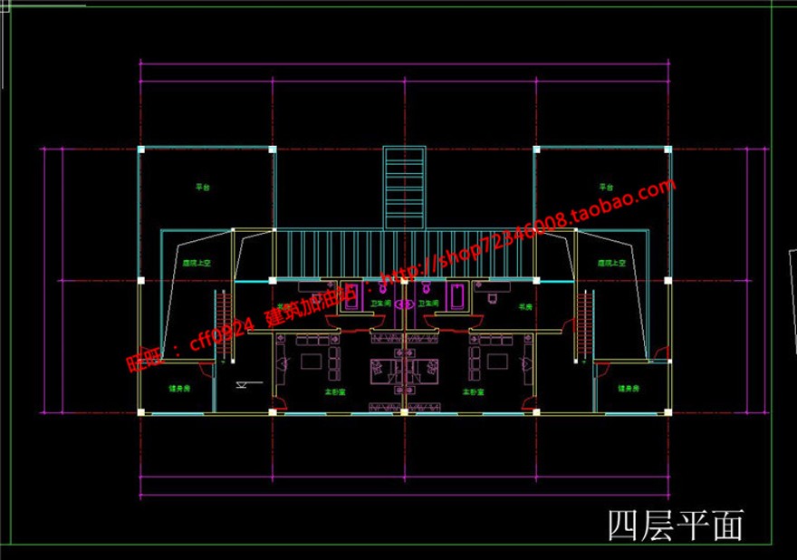 中式园林商业别墅四层民居设计cad图纸平立剖效果图