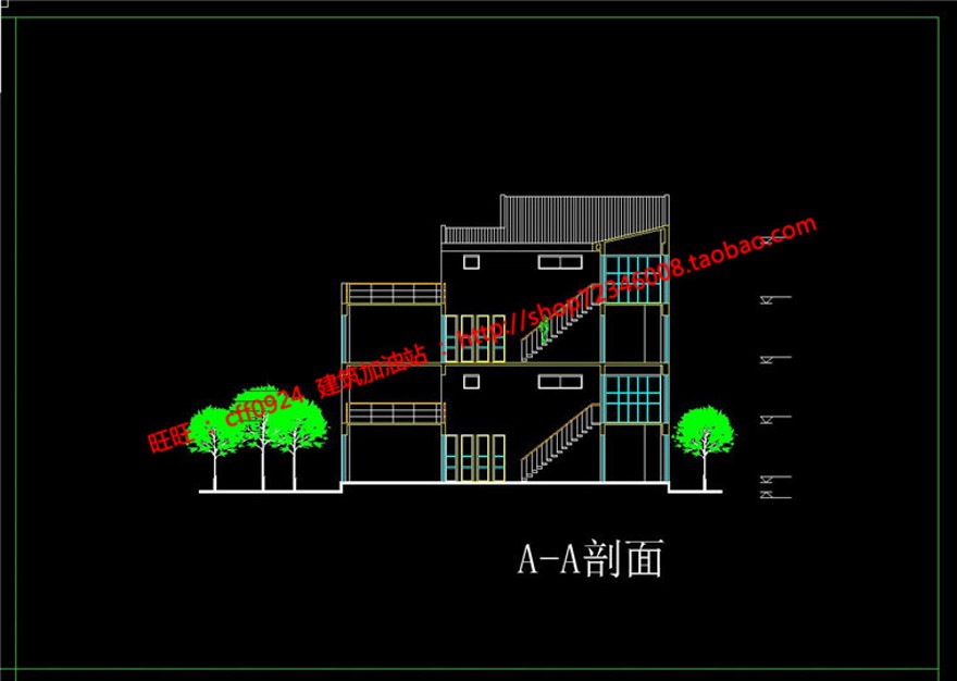 中式园林商业别墅四层民居设计cad图纸平立剖效果图