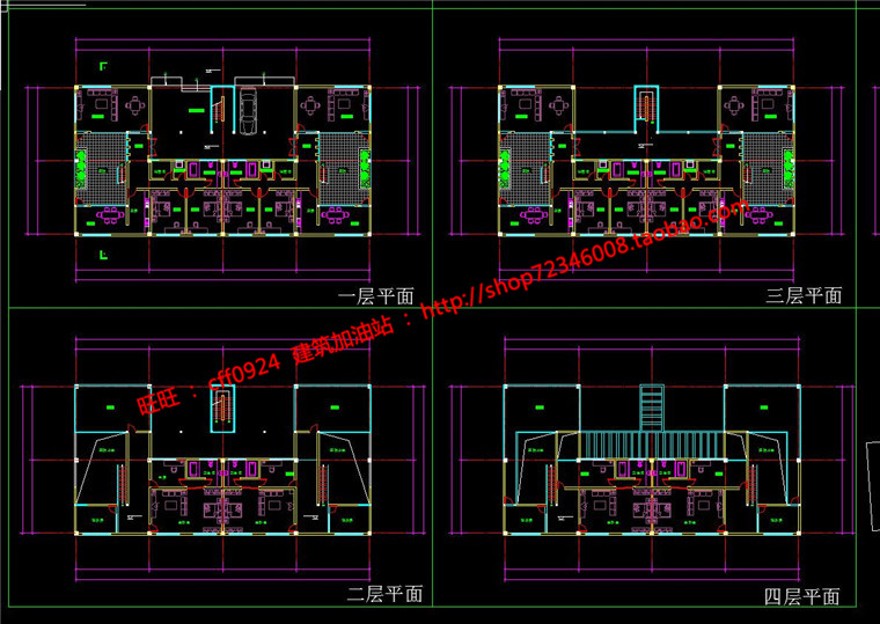 中式园林商业别墅四层民居设计cad图纸平立剖效果图