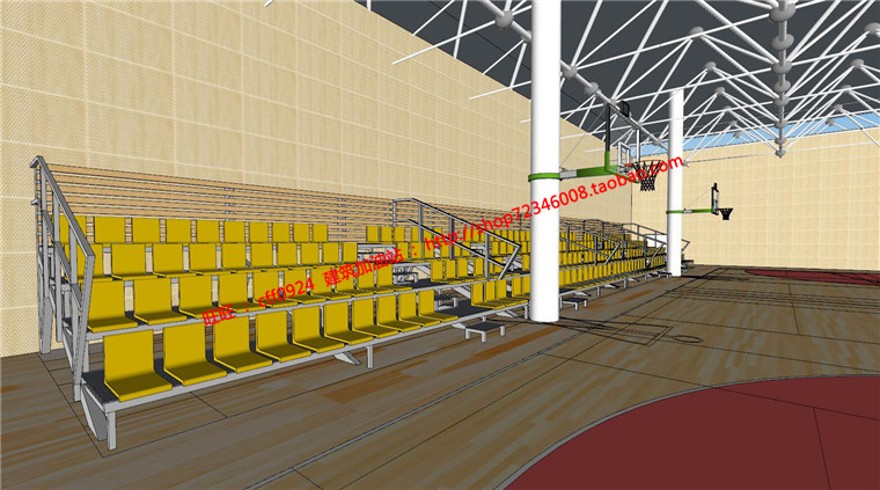 风雨操场室内运动场篮球场羽毛球场看台cad图纸su模型