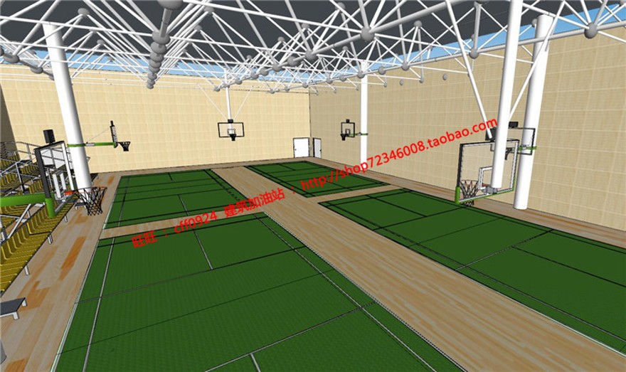 风雨操场室内运动场篮球场羽毛球场看台cad图纸su模型