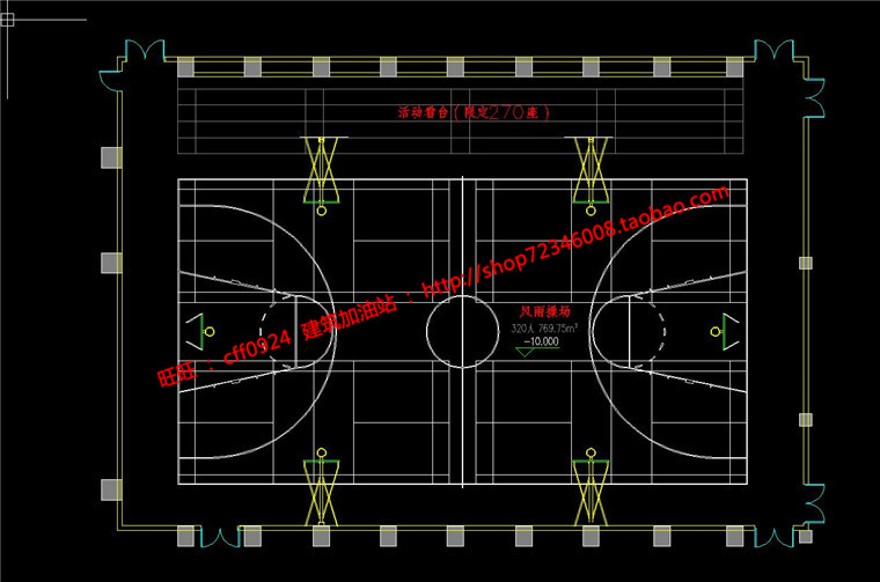 风雨操场室内运动场篮球场羽毛球场看台cad图纸su模型