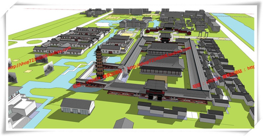 建筑图纸131古建建筑城市规划设计规划古建SU模型+cad图纸+效果图+方案文本