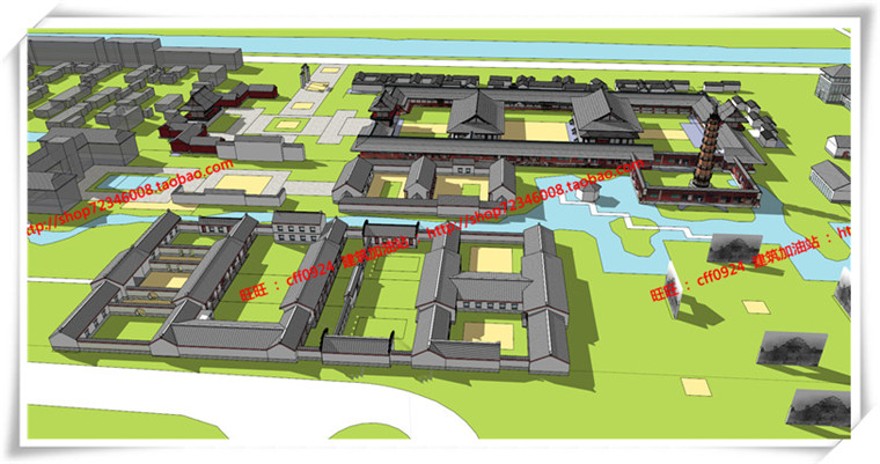 建筑图纸131古建建筑城市规划设计规划古建SU模型+cad图纸+效果图+方案文本