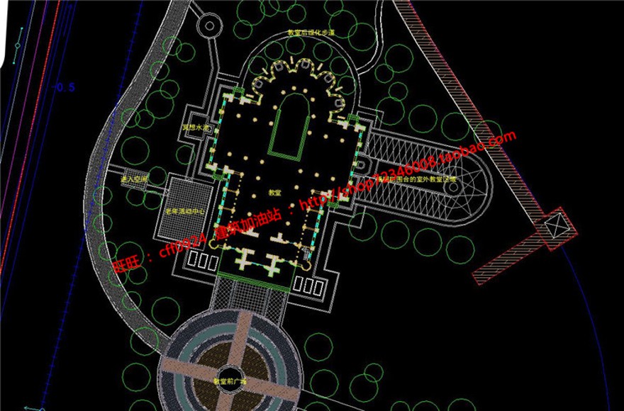 教堂教会信仰中心宗教景观建筑规划项目cad总图平立面文本效果图