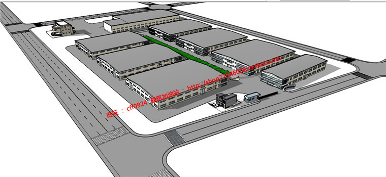 厂房科研办公楼设计su模型+cad图纸施工图+效果图