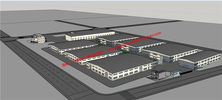 厂房科研办公楼设计su模型+cad图纸施工图+效果图