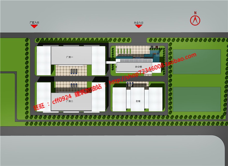 房工厂建筑方案设计工业cad总图su模型效果图文本