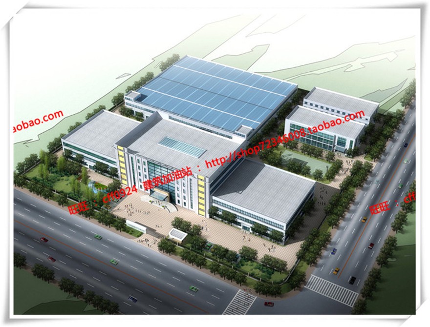 建筑图纸113上海科路普电气厂房cad平立总图su模型效果图/3D