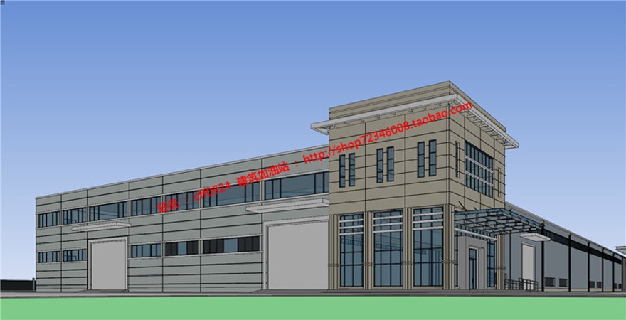 cad施工图su模型效果图max工业厂房办公综合楼门卫设计