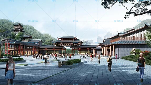 下载素材-中式仿古建筑游客游览观光大门门票站建筑设计CAD平面+SU建筑资源