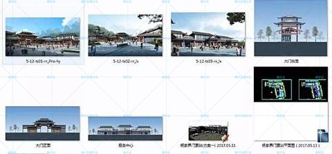 下载素材-中式仿古建筑游客游览观光大门门票站建筑设计CAD平面+SU建筑资源