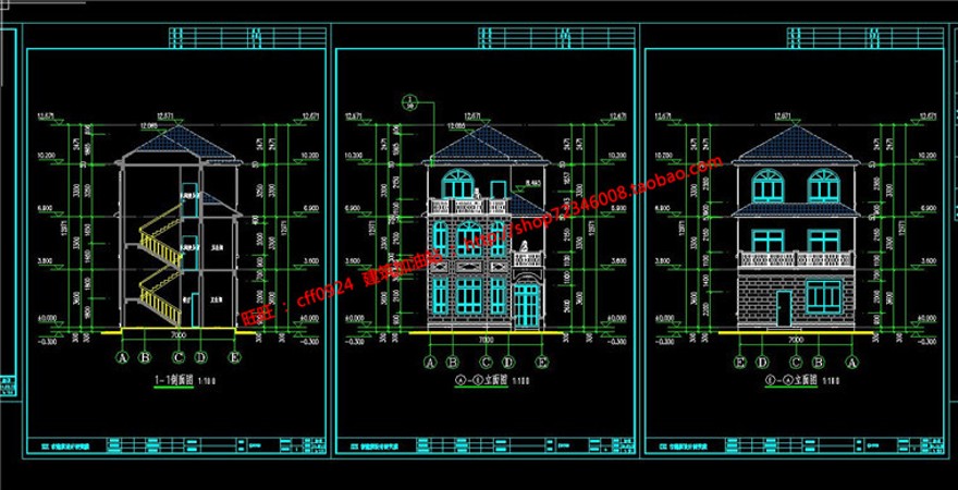 cad图纸三层商业别墅小洋房建筑方案设计效果图施工图全