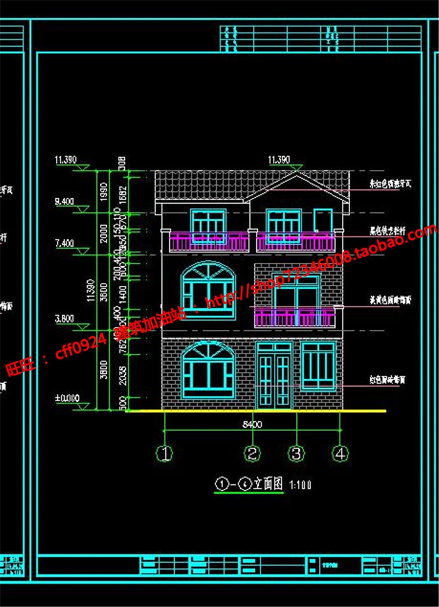 三层小洋房商业别墅农村自建房独栋小商业别墅cad施工图效果图