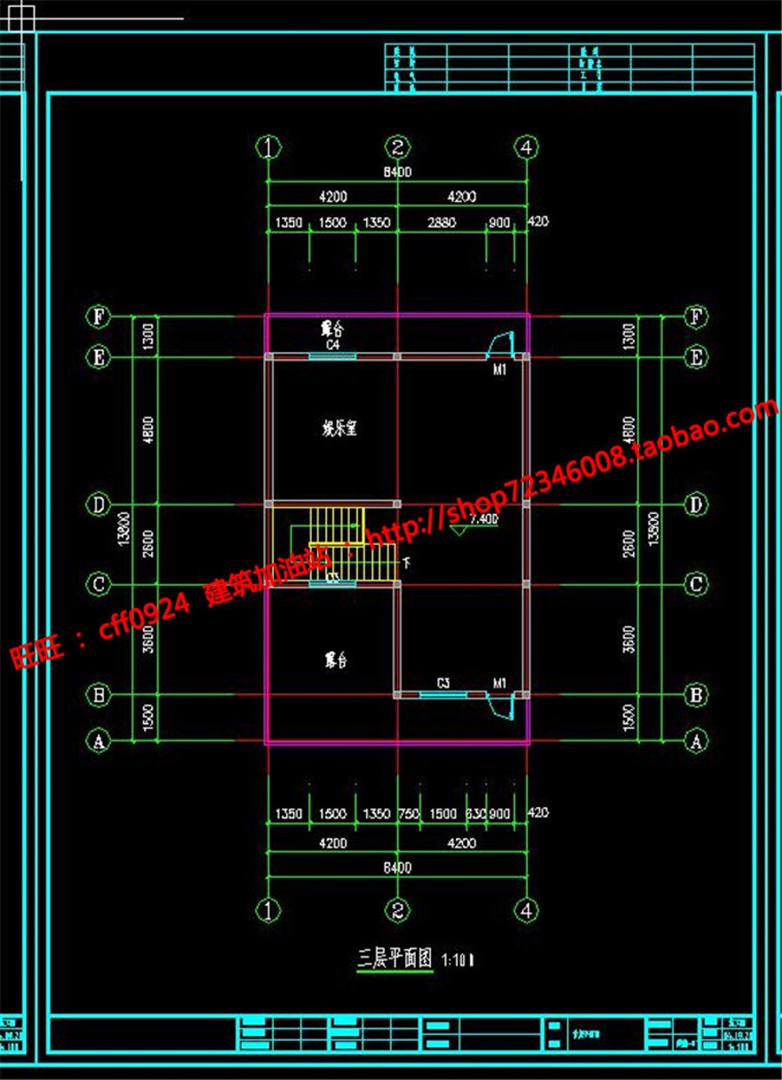 三层小洋房商业别墅农村自建房独栋小商业别墅cad施工图效果图