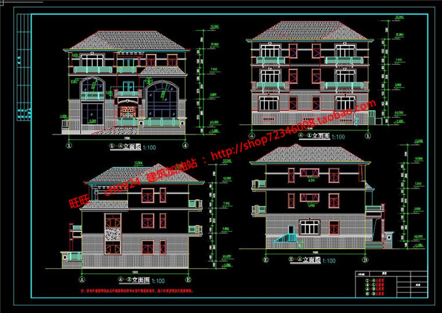 三层大商业别墅600平方米自建房农村cad图纸施工图效果图