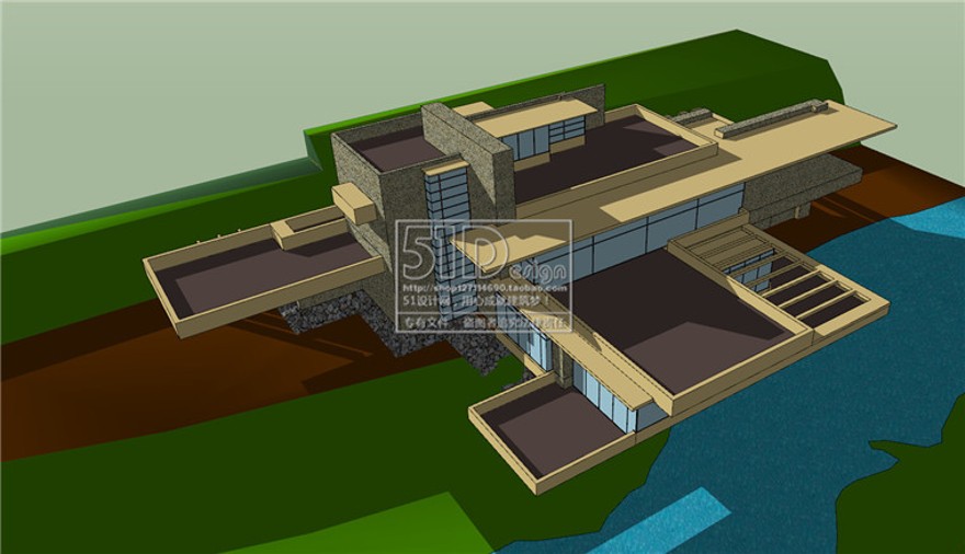 赖特流水商业别墅su模型+cad图纸大师资料建筑方案设计