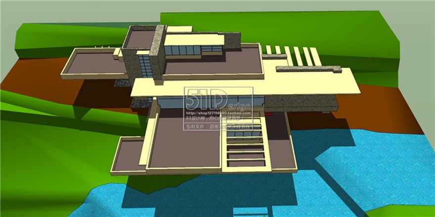 赖特流水商业别墅su模型+cad图纸大师资料建筑方案设计