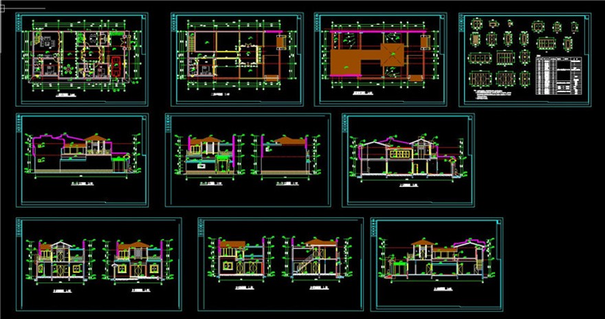 龙湖庭院商业别墅四合院建筑方案设计cad施工图平立剖图纸