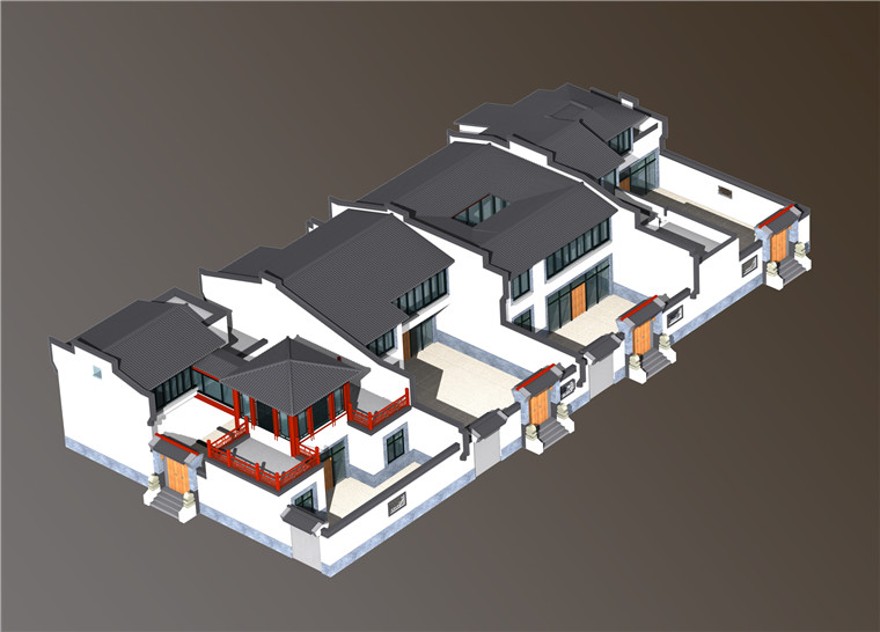 龙湖庭院商业别墅四合院建筑方案设计cad施工图平立剖图纸