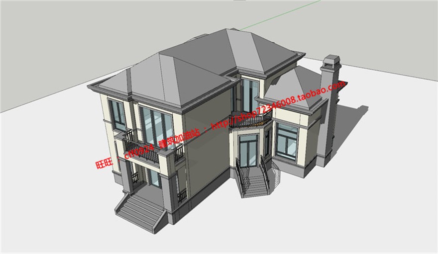 su模型欧式美式小商业别墅cad建筑方案图纸平立剖