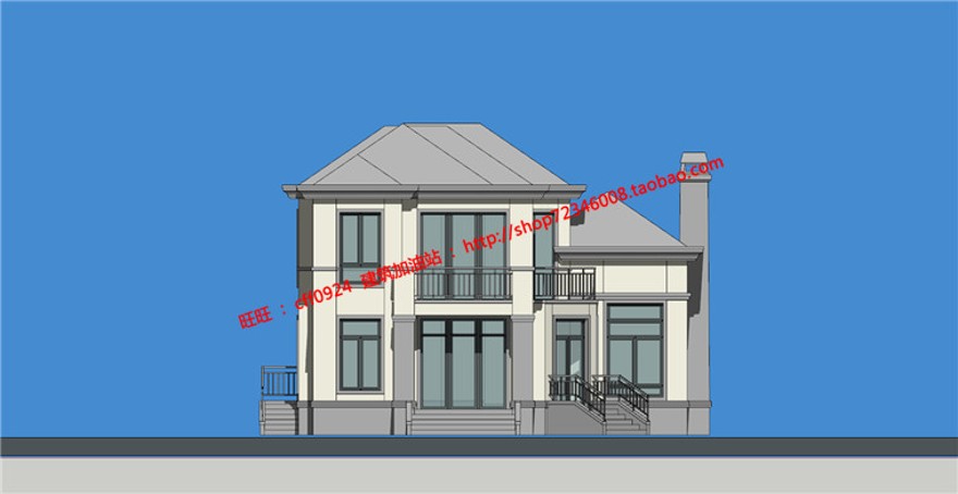 su模型欧式美式小商业别墅cad建筑方案图纸平立剖