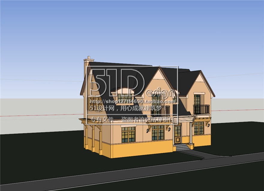 独栋小商业别墅欧式美式su模型+效果图+cad平面立面