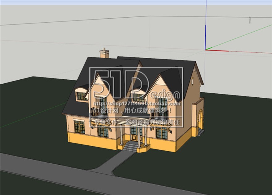 独栋小商业别墅欧式美式su模型+效果图+cad平面立面