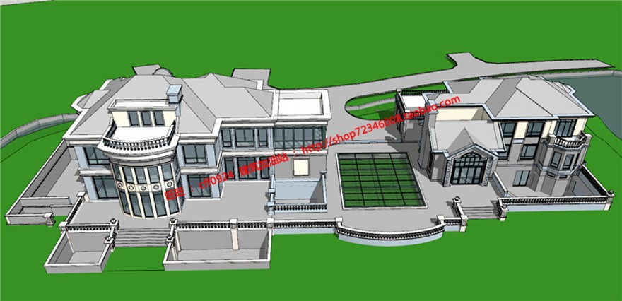 湖边独栋大商业别墅建筑方案设计cad图纸效果图+3dmax+su模型