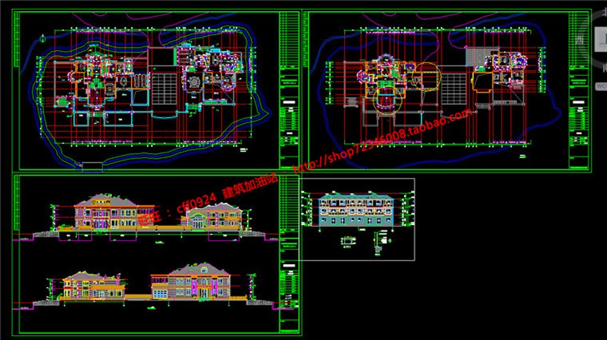 湖边独栋大商业别墅建筑方案设计cad图纸效果图+3dmax+su模型