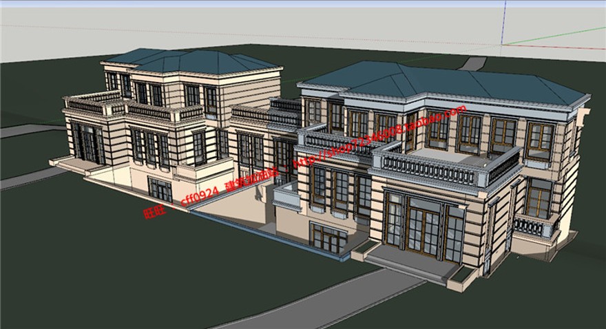 欧式美式大层商业别墅建筑方案设计带cad图纸/效果图/su模型