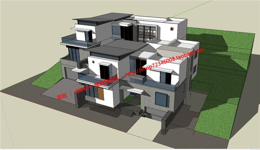 独栋山地住宅商业别墅学生课程设计su模型+cad图纸