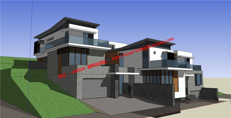 独栋山地住宅商业别墅学生课程设计su模型+cad图纸