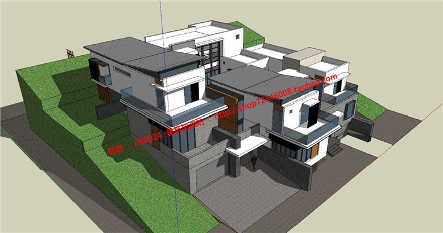 独栋山地住宅商业别墅学生课程设计su模型+cad图纸