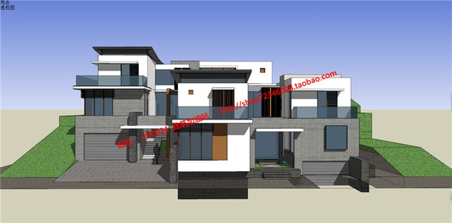 独栋山地住宅商业别墅学生课程设计su模型+cad图纸