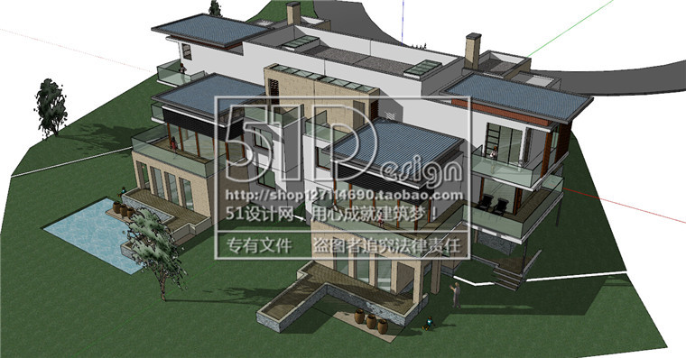 中式商业别墅独栋山地住宅商业别墅建筑方案设计su模型+cad图纸