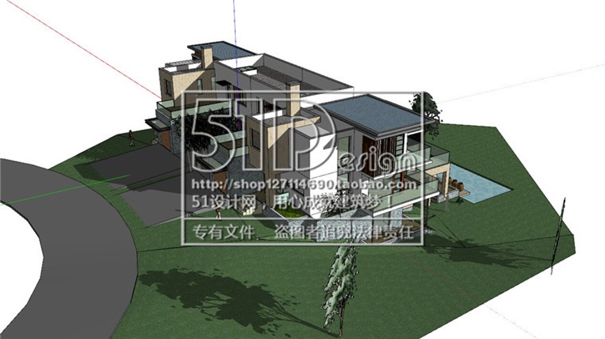 中式商业别墅独栋山地住宅商业别墅建筑方案设计su模型+cad图纸