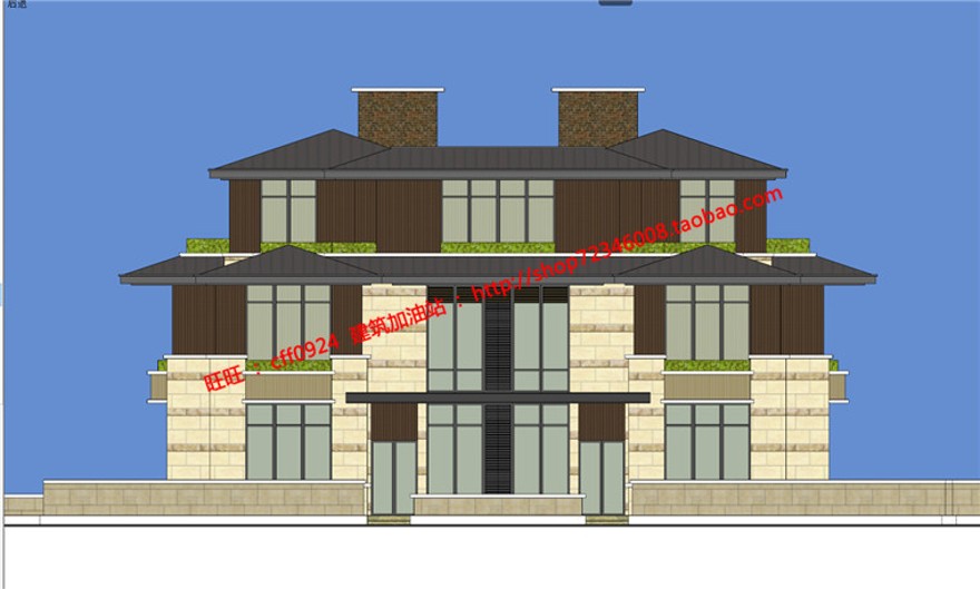 古典双拼商业别墅精选建筑方案设计cad平立剖+SU模型+效果图