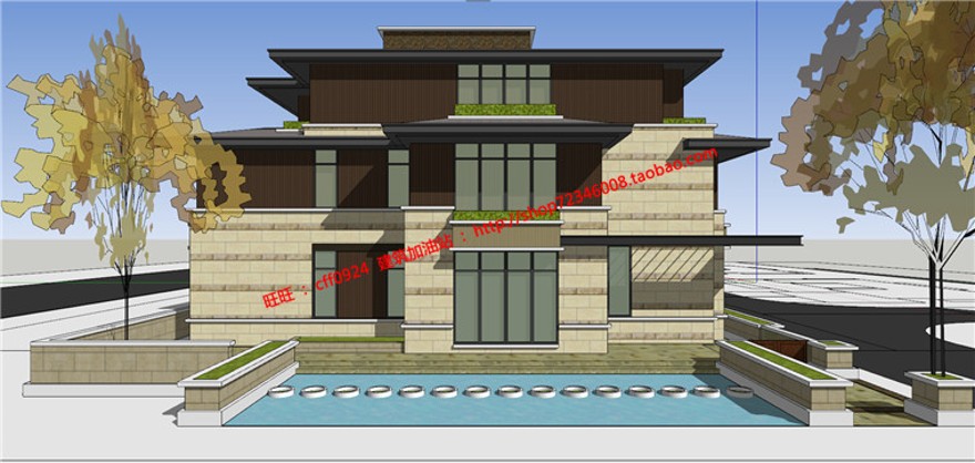 古典双拼商业别墅精选建筑方案设计cad平立剖+SU模型+效果图