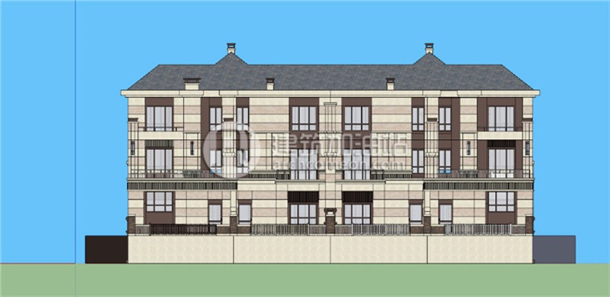 建筑资源26简欧联排商业别墅商业别墅SU模型+cad图纸方案施工图