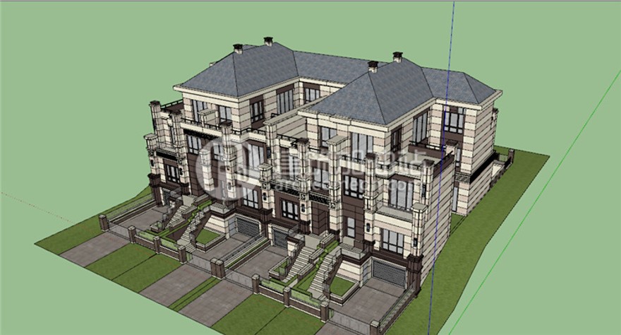 建筑资源26简欧联排商业别墅商业别墅SU模型+cad图纸方案施工图
