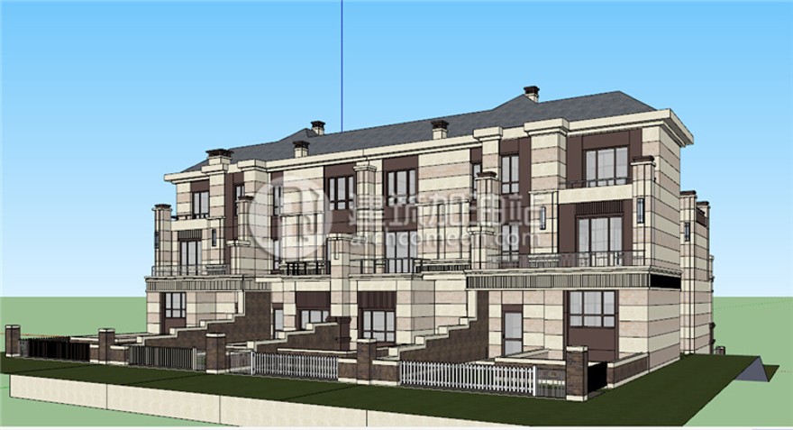 建筑资源26简欧联排商业别墅商业别墅SU模型+cad图纸方案施工图