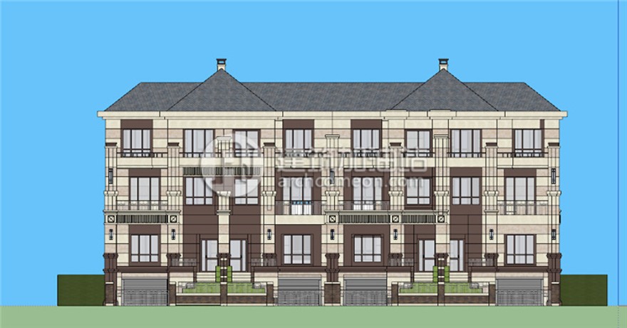 建筑资源26简欧联排商业别墅商业别墅SU模型+cad图纸方案施工图