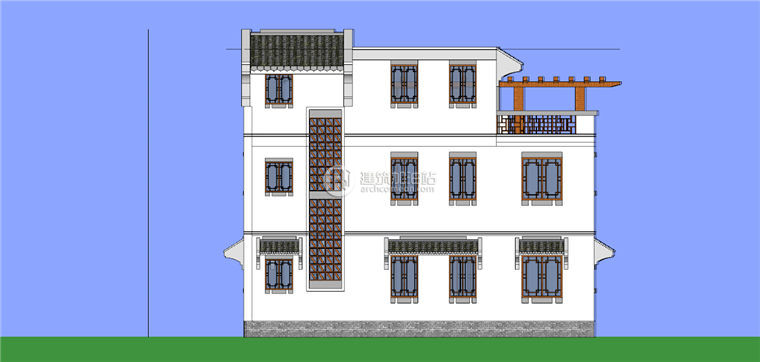 中式徽派小商业别墅SU模型/Sketchup模型+cad方案图纸+效果图+psd素建筑资源