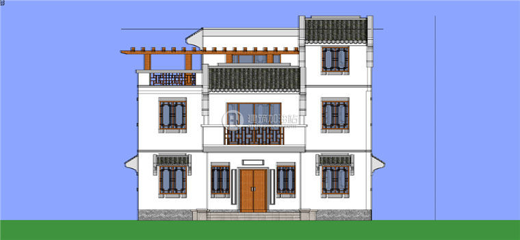 中式徽派小商业别墅SU模型/Sketchup模型+cad方案图纸+效果图+psd素建筑资源