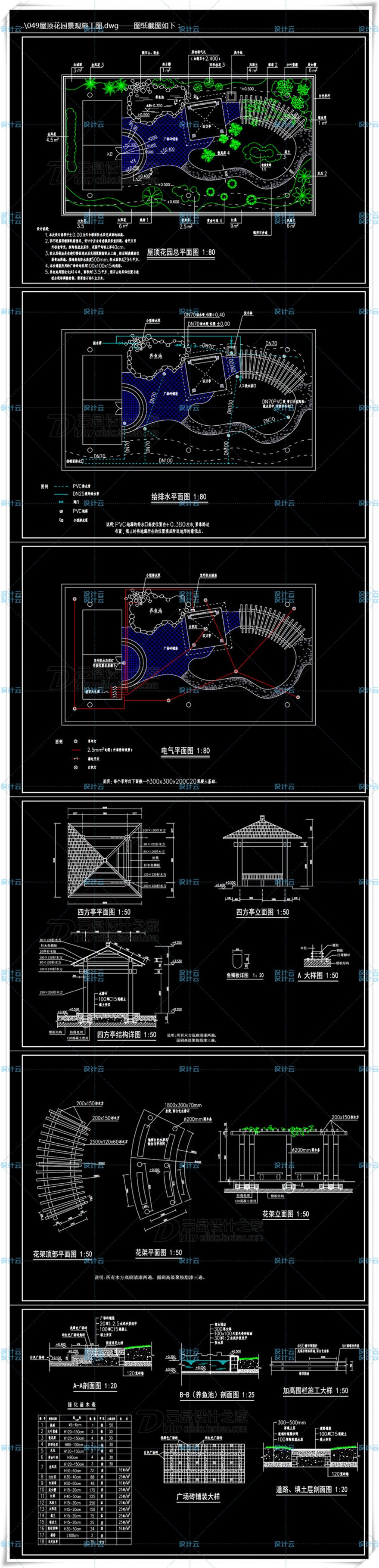 完整商业别墅屋顶花园CAD平面图设计方案庭院景观环境绿化素材建筑景观规划资料