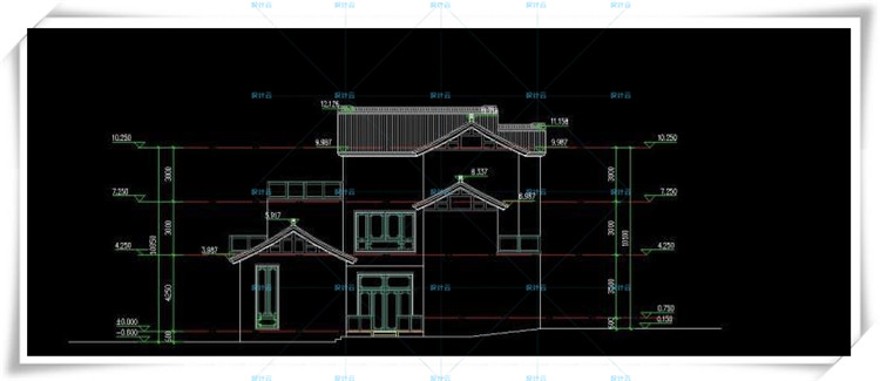 完整古典园林风格类独栋双拼商业别墅建筑设计CAD+3D模型+高清效果图