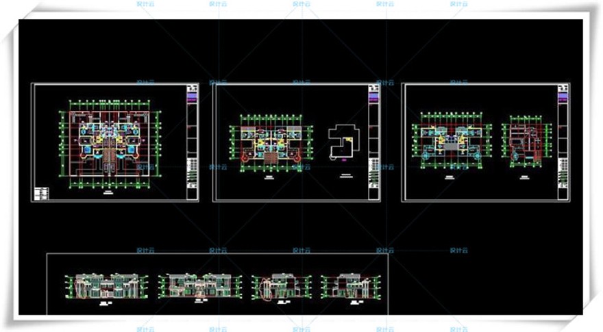 完整古典园林风格类独栋双拼商业别墅建筑设计CAD+3D模型+高清效果图